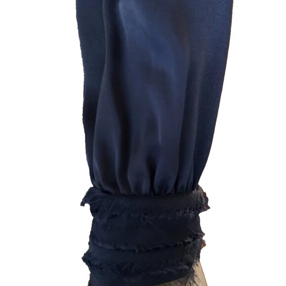 🛍️ NWOT 🛍 Zara Navy Long Sleeve Holiday Party Christmas Blouse XS - Picture 4 of 4